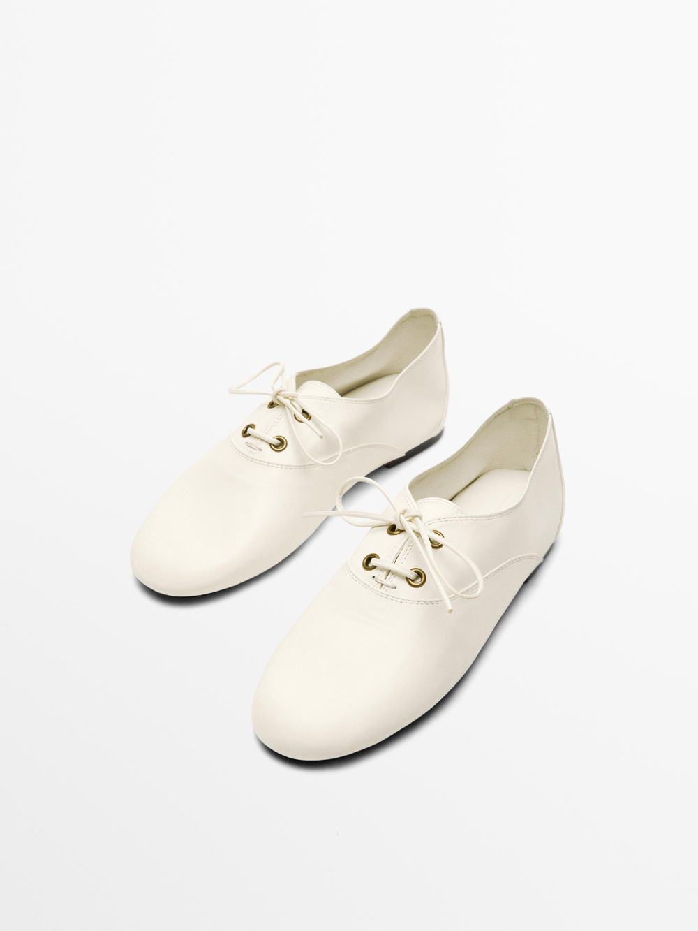 Massimo Dutti Мягкие кожаные туфли на шнуровке, белый