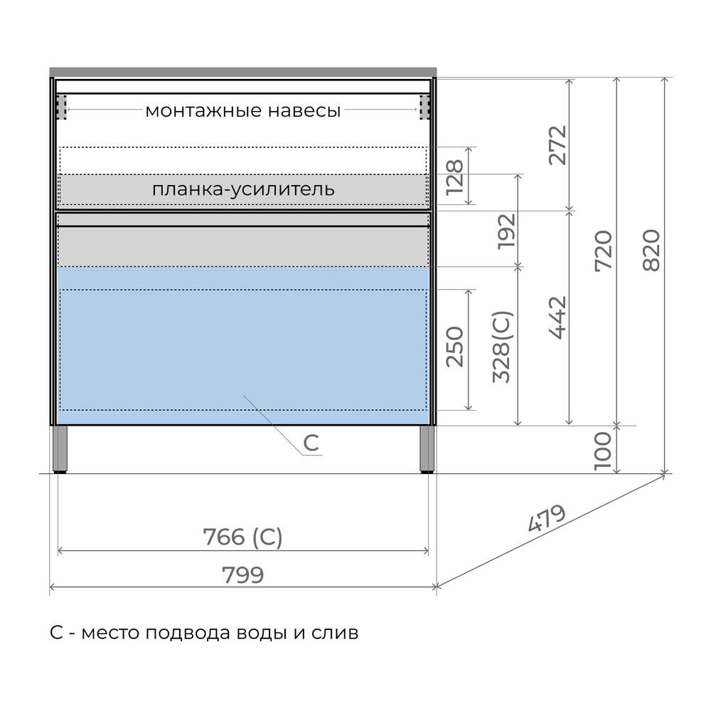 Тумба напольная "ЛИМА 80" эмаль, под раковину LINE 80, 2 ящ., PLUS, графит