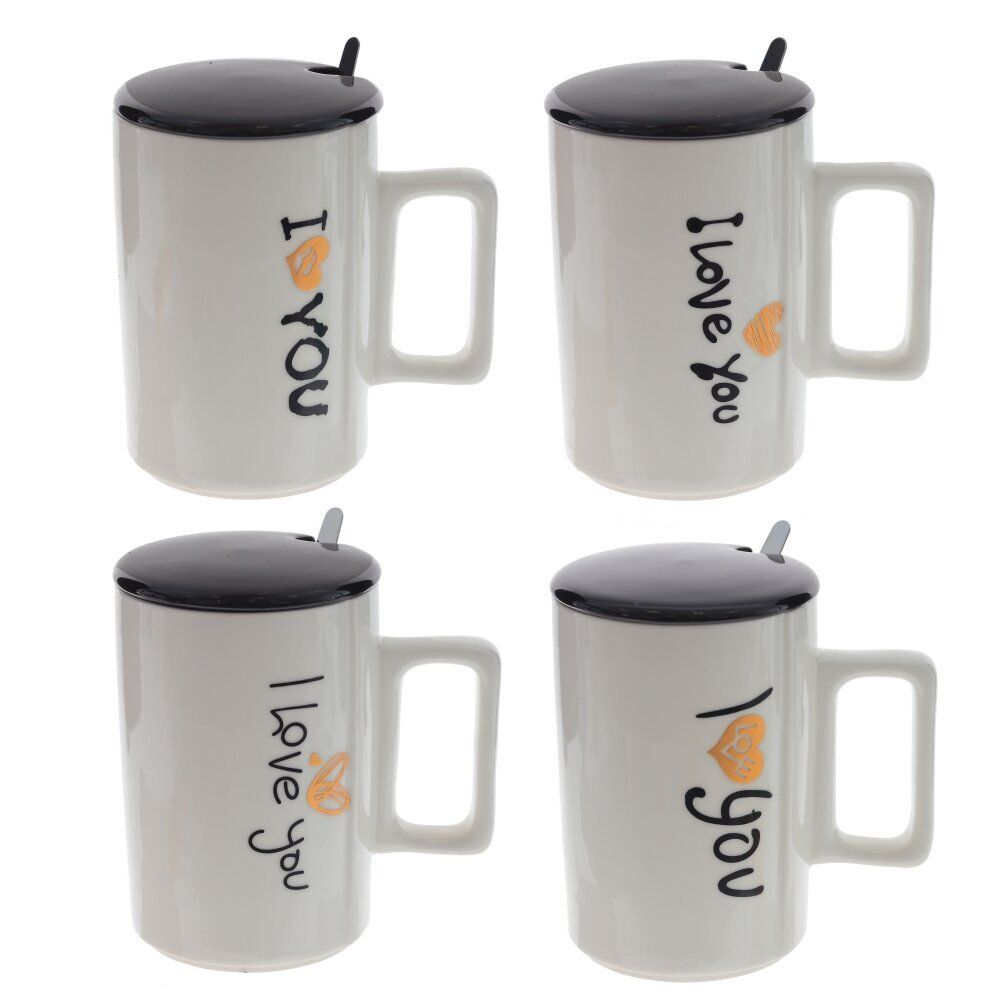 GAEM Кружка с крышкой и ложкой, 400 мл, L11 W7,5 H12 см, 4в.