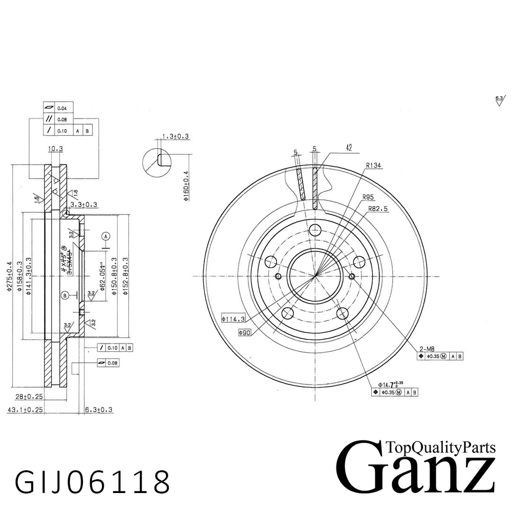 Диск тормозной передний с покрытием LEXUS ES/TOYOTA Camry 96-01 GANZ GIJ06118