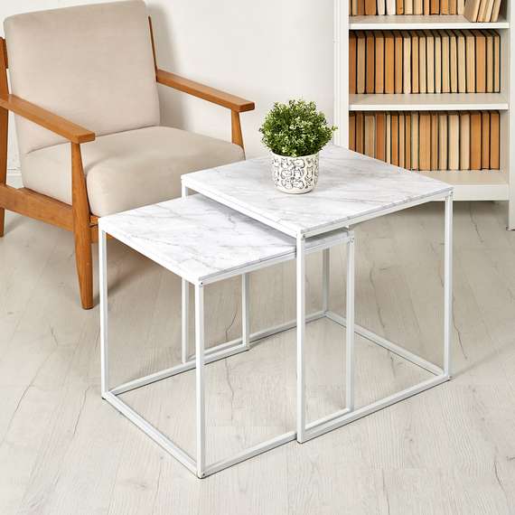 Стол журнальный МеталлАрт М002 белый мрамор/белый