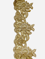 Кружево декоративное с кордом и вышивкой цвет молочный с золотом