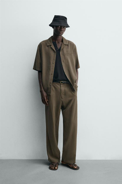 ZARA СТРУЯЩИЕСЯ БРЮКИ RELAXED FIT, СЕРО-КОРИЧНЕВЫЙ