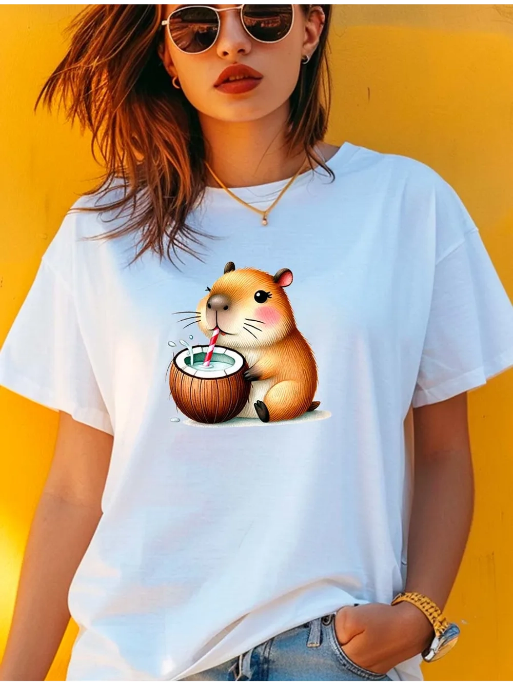 Футболка белая капибара и кокос