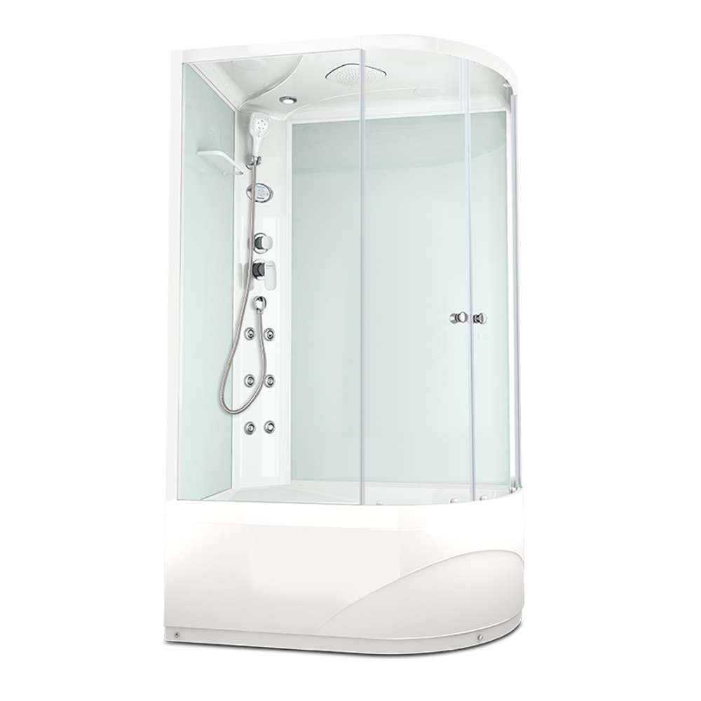 Душевая кабина MELODIA CLASSICA 120х80х218мм высокий поддон Left, белые стенки с крышей, прозр.стекло, бел.профиль,смесителем и аксессуарами, г/м MB01012