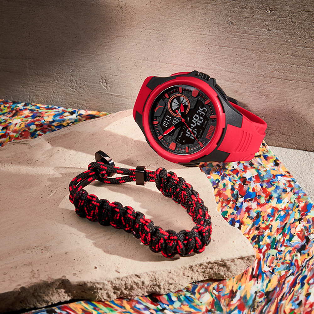 PUMA Wrist Watch Quartz Movement Silicone Strap 48mm Black Dial Men"s Watches P5072