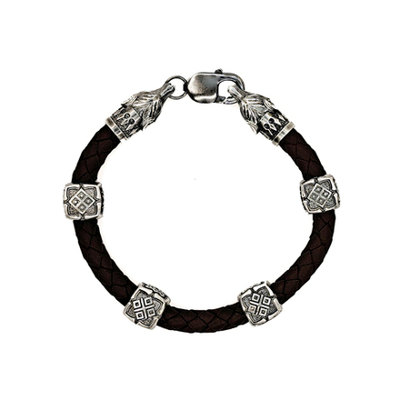 Женский браслет из кожи и серебра Лиса