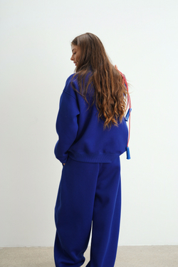 Брюки-бананы из футера с начесом, синие