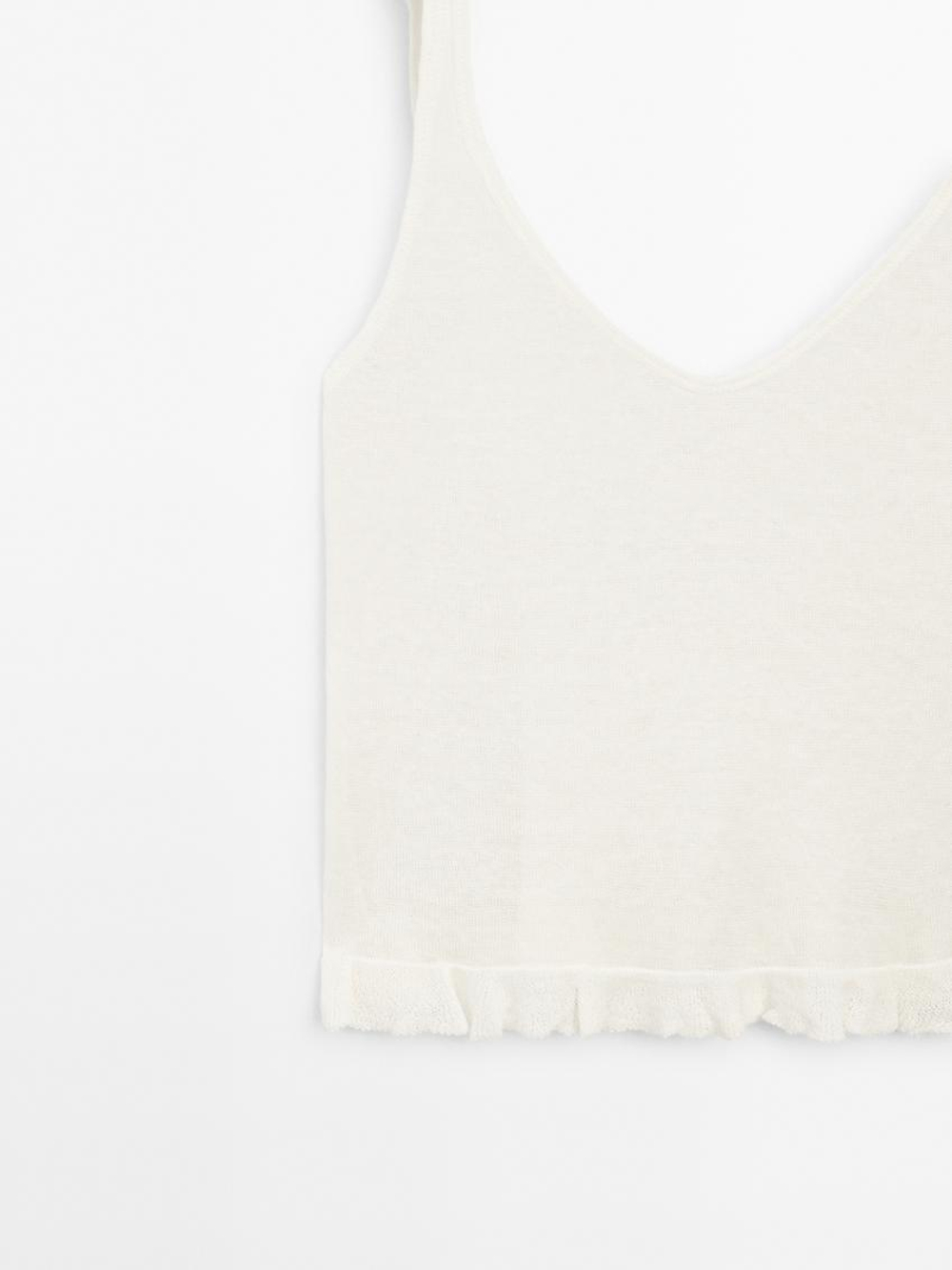 Massimo Dutti Топ из 100% льна с волнистой кромкой по низу, натуральный, кремовый