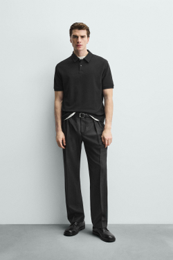 ZARA ПОЛО REGULAR FIT С РЕЛЬЕФНОЙ СТРУКТУРОЙ, ЧЕРНЫЙ