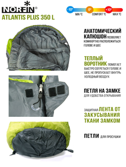 Мешок-кокон спальный Norfin ATLANTIS Plus 350 L (молния слева)