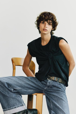 ZARA ДЖИНСЫ TRF RELAXED С НИЗКОЙ ПОСАДКОЙ И ОТВОРОТАМИ, СЕРО-СИНИЙ