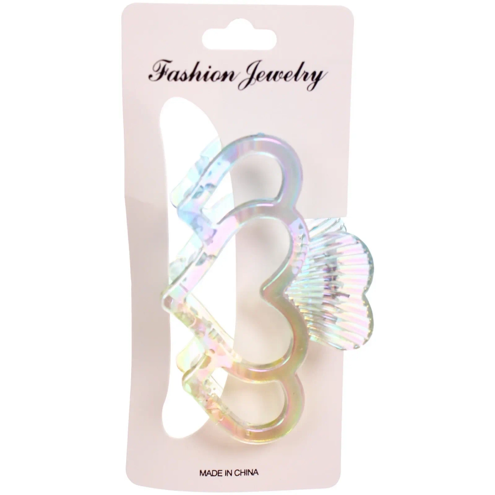 Заколка-краб для волос «Мон Пион», сердечки, микс 6 цветов, 9,5см (Блистер)