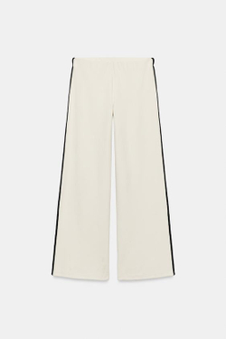 ZARA ШИРОКИЕ БРЮКИ С КАНТОМ, ЦВЕТ СЛОНОВОЙ КОСТИ