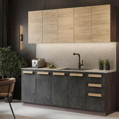 Кухня - 2м / ФАСАД Тесс (Крафт Золотой 740 / Пепельный светлый) Раус