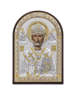 Николай Чудотворец, икона арочная, пластик коричневый 80х115