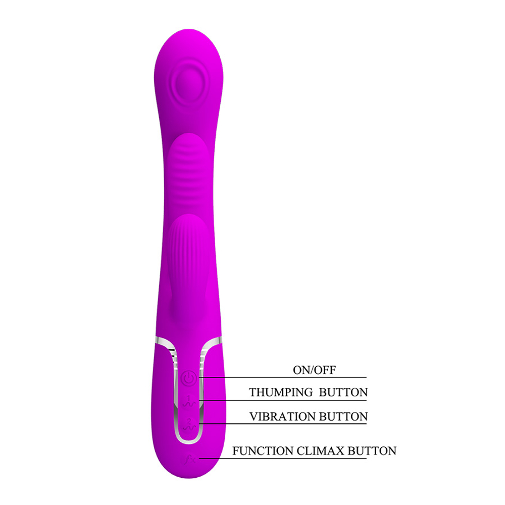 Розовый вибратор-кролик 22,2см с дополнительным язычком Pretty Love Triple Rabbit Multifuncional Vibrador BW-500041