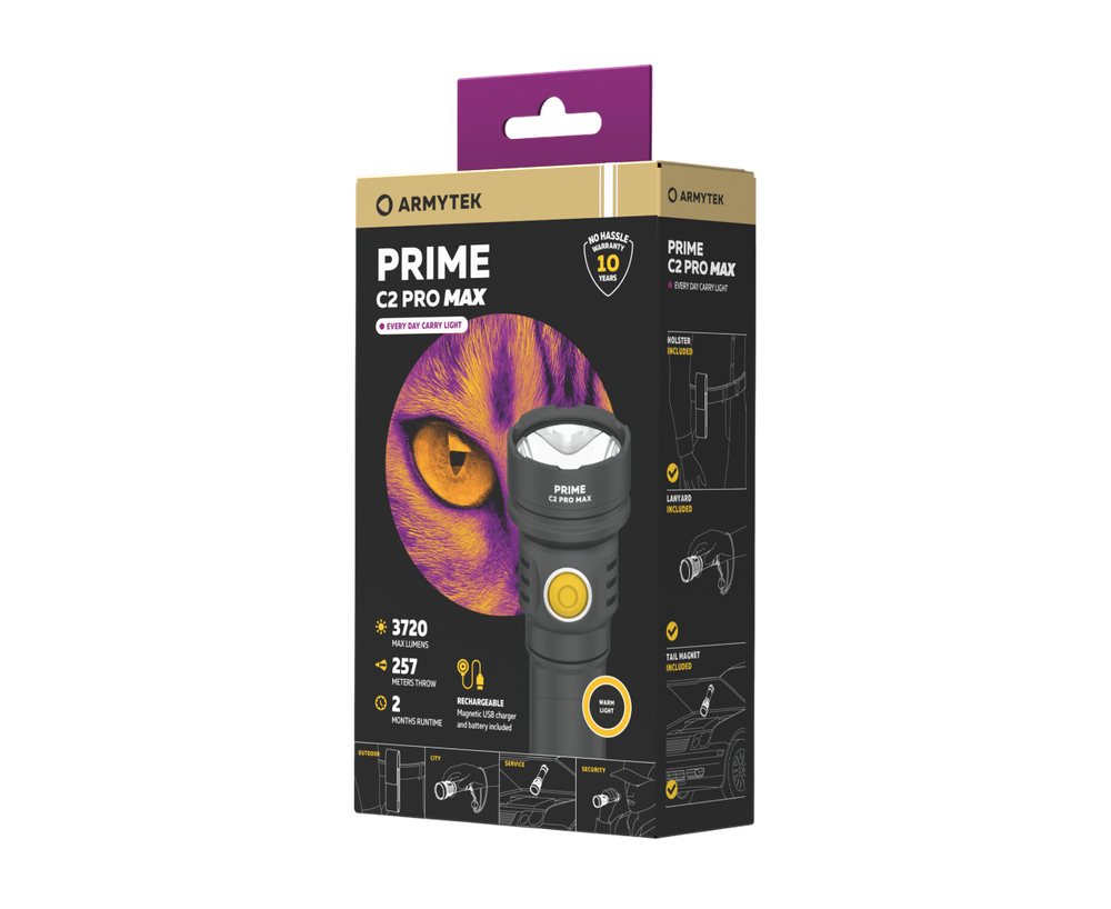 Фонарь Armytek Prime C2 Pro Max USB+18350, 3720 лм, теплый свет, аккумулятор