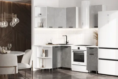 Кухня угловая Рио NEW 2.0 х 1.3 м бетон светлый / бетон темный