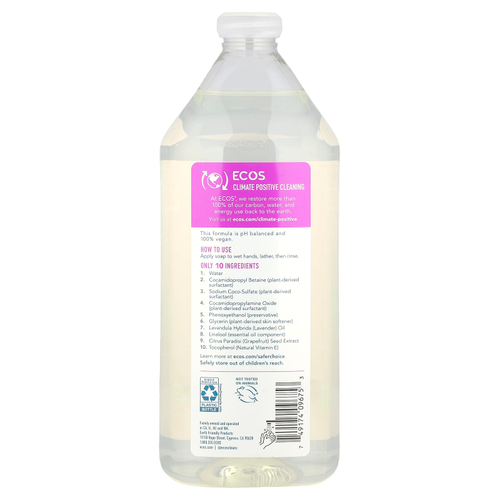 Earth Friendly Products, Ecos®, запасное мыло для рук на растительной основе, лаванда, 946 мл (32 жидк. Унции)