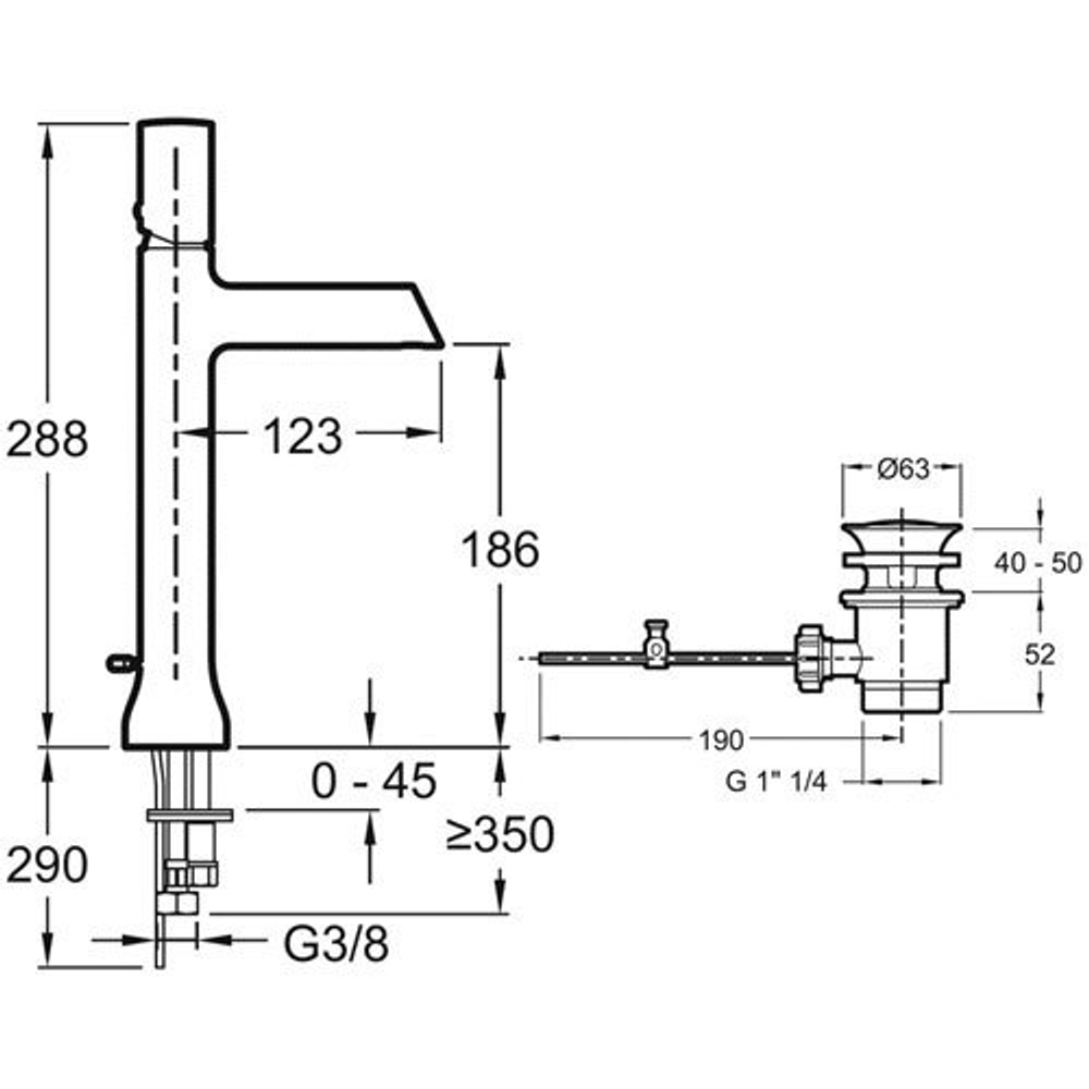 Смеситель для раковины высокий Jacob Delafon Toobi E8990-CP схема