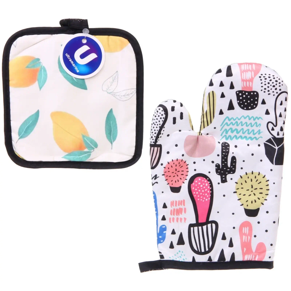 Прихватка в наборе с прихваткой-варежкой «Цветы», 25,5*15,5 см и 17*17 см, микс