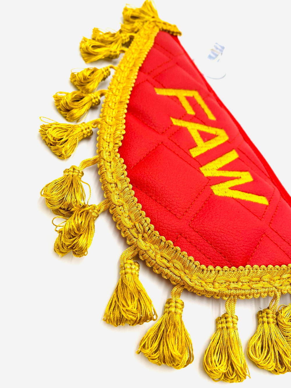 Вымпел тройной Faw (экокожа, красный с желтой вышивкой)