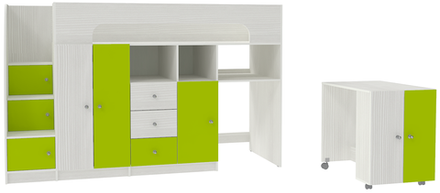 Кровать-чердак КарИВи Астра 11 Белое Дерево Лайм