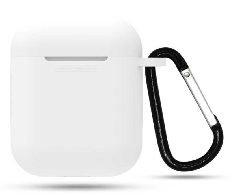Защитный силиконовый чехол для наушников AirPods Тонкий с карабином white