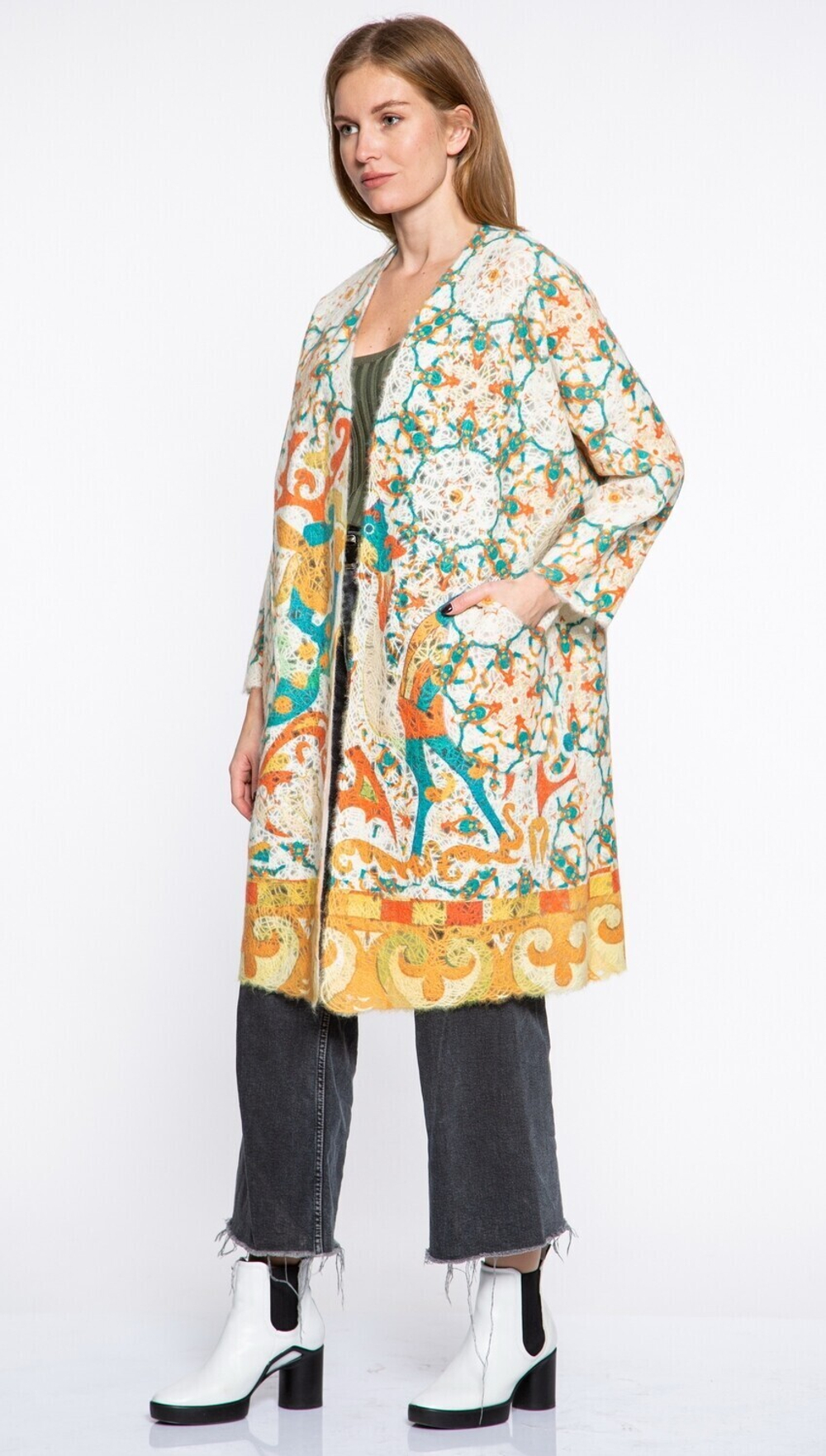 Кардиган "Скифский шик", по мотивам древнего войлочного ковра Пазырыкской культуры восточных скифов, более 2000 тыс. лет