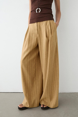 Massimo Dutti Брюки с широкими штанинами и вытачками, горчично-желтый