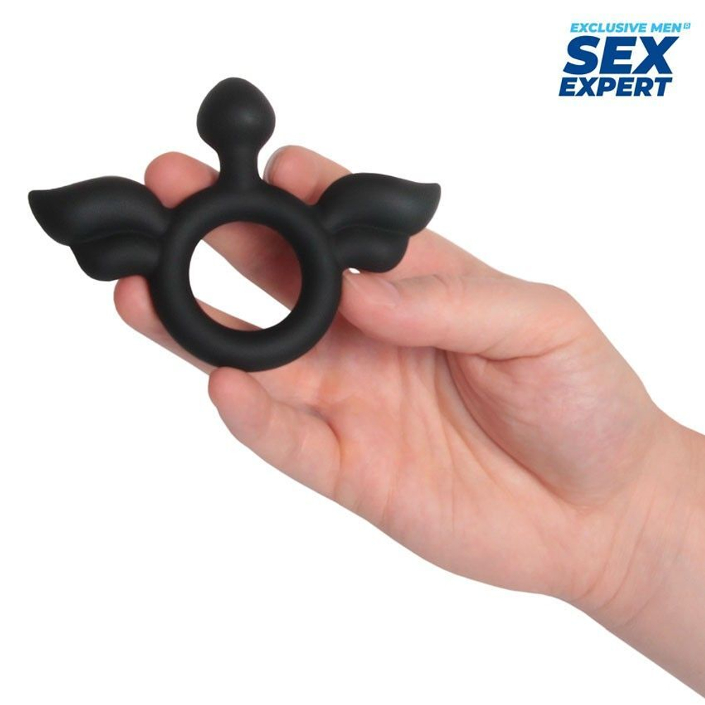 Черное эрекционное кольцо с крылышками (Цвет: черный)