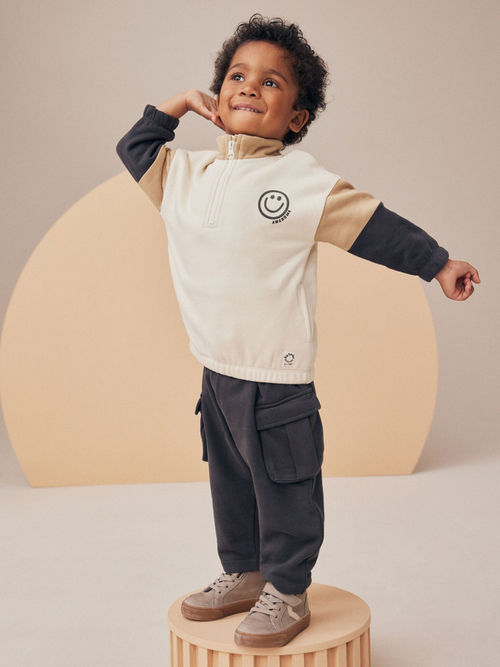 Толстовка на молнии и брюки карго в комплекте для мальчика Next N96-331, Серый, Бежевый