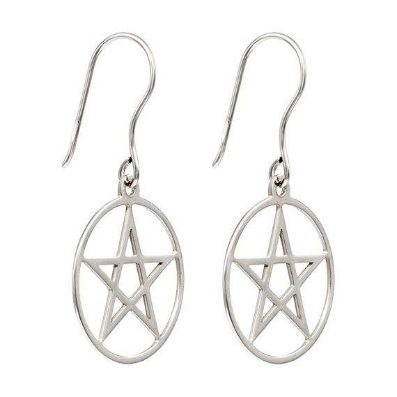 Пентаграмма - ювелирные серьги из серебра 925 пробы, вид спереди полубоком