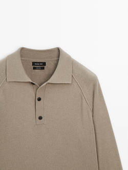 Massimo Dutti Шерстяной свитер с воротником поло, бежевый