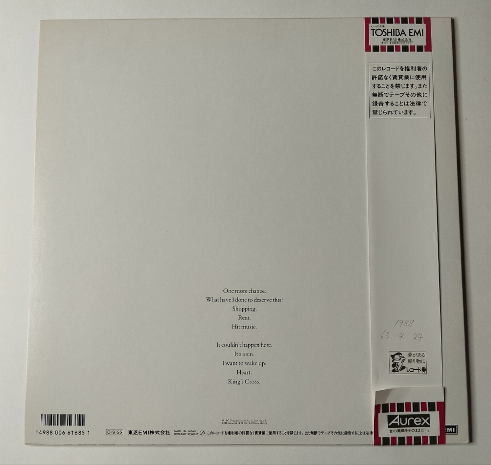 Винтажная виниловая пластинка LP Pet Shop Boys Actually (Japan 1987) (Obi) One More Chance