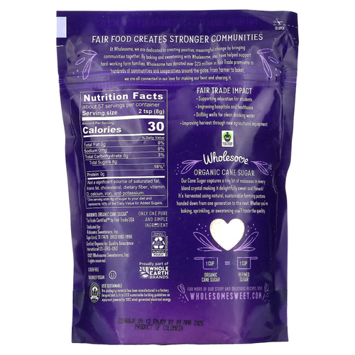 Wholesome Sweeteners, Органический тростниковый сахар, 454 г (1 фунт)