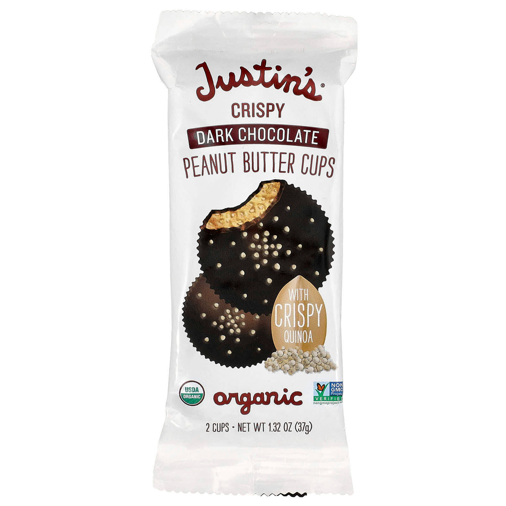 Justin's Nut Butter, органические темные шоколадные конфеты с хрустящей арахисовой пастой, 2 шт., 37 г (1,32 унции)