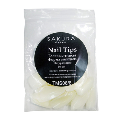 Гелевые типсы, форма миндаль (натуральные), 50 шт.,"Sakura"