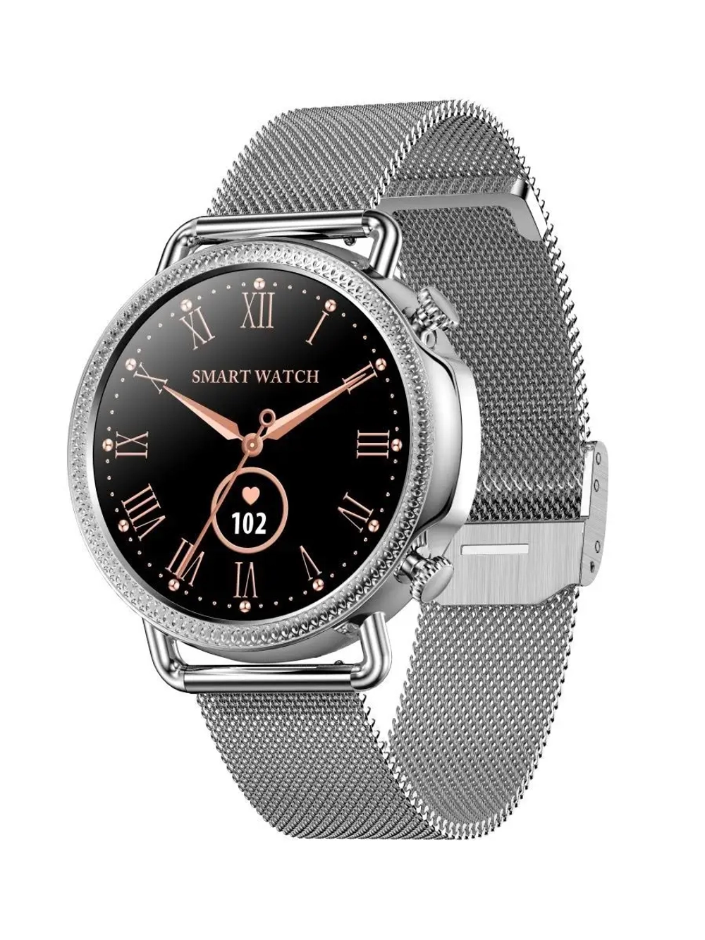 Женские смарт часы V25, умные часы с измерением давления и пульса, фитнес браслет, серебро