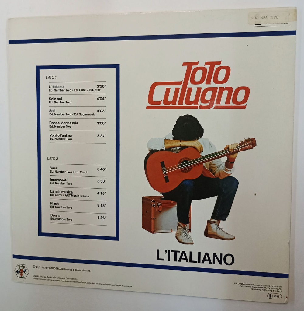 Винтажная виниловая пластинка Toto Cutugno Litaliano (Germany 1983)