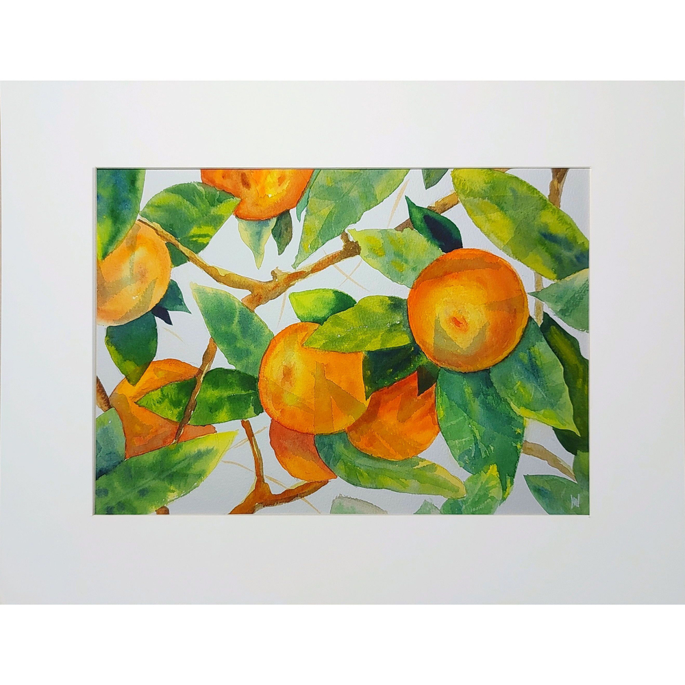 Картина авторская акварельная в паспарту 30х40 см на стену для интерьера "Мандарин"