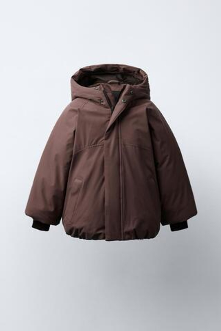 ZARA СТЕГАНАЯ КУРТКА С КАПЮШОНОМ WATER REPELLENT, ТЕМНО-БОРДОВЫЙ