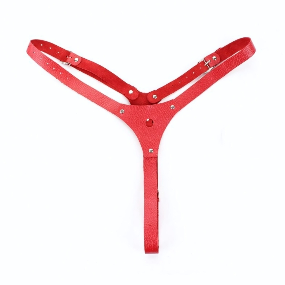 Красные кожаные трусики со штырьком (Размер: S-M-L) (Цвет: красный)