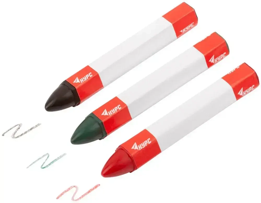 Карандаши строительные восковые набор 3 шт. (черный, зеленый, красный ) 95 мм