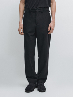 Massimo Dutti Фланелевые брюки с двойной полосой, темно-синий