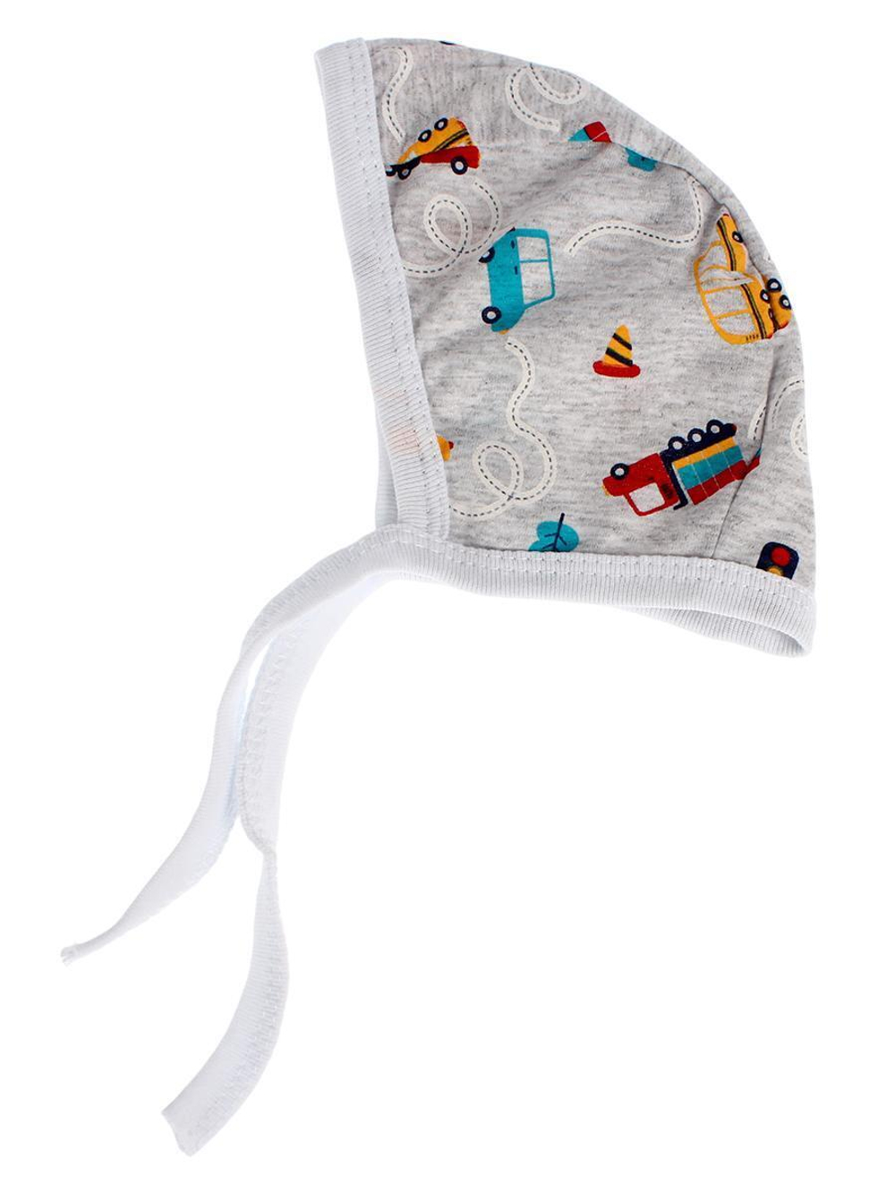 Чепчик детский, серый/машинки, р.68см 7665232