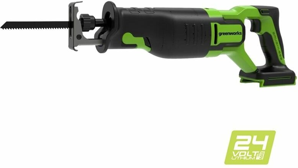 Пила сабельная аккумуляторная GREENWORKS GD24RS 24В,мак.гл.пропила-220мм,б/щ,без АКБ и ЗУ (1200407)