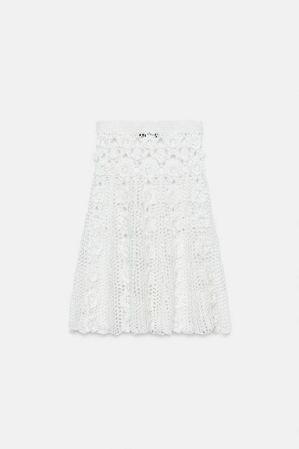 ZARA ЮБКА МИДИ ИЗ КРУЖЕВА КРОШЕ С ЦВЕТОЧНЫМ УЗОРОМ, БЕЛЫЙ