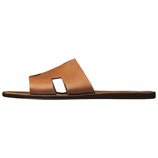 Hermes Lzmere set wear flat-bottomed round head fashion sandals men's brown, H041141Z H03